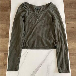 Olive Green Ribbed Long Sleeve Shirt